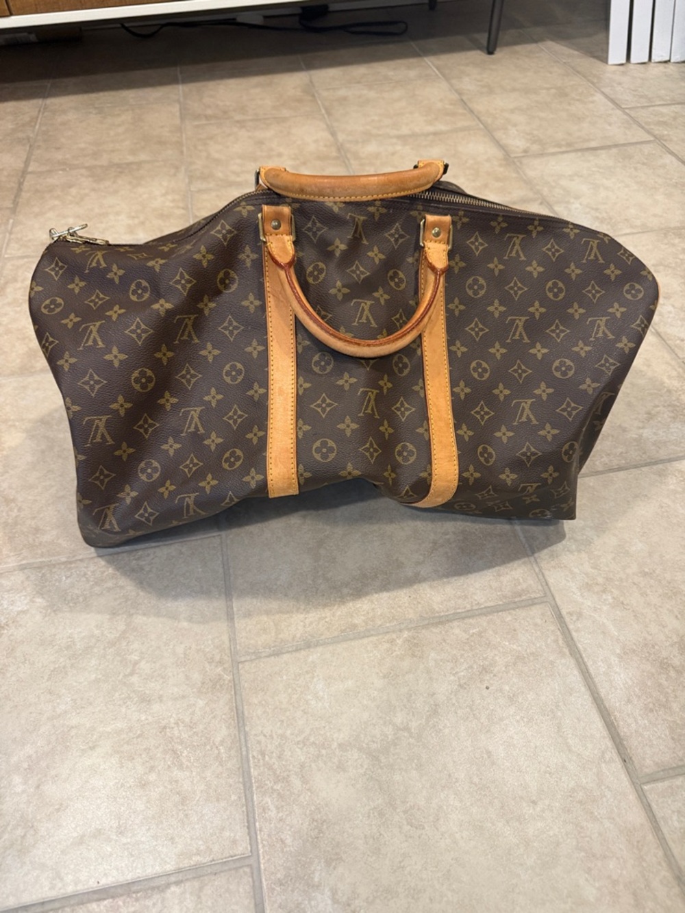 Louis Vuitton Brown Monogram Canvas Duffel with Tan Vachetta Trim